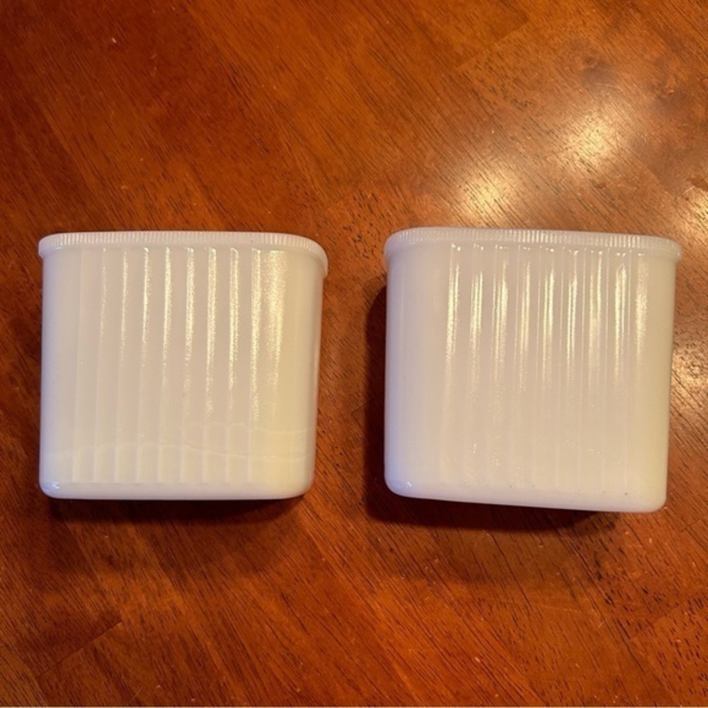 Old Hazel Atlas White Milk Glass Refrigerator Dishes (2) Box Ribbed with Covers